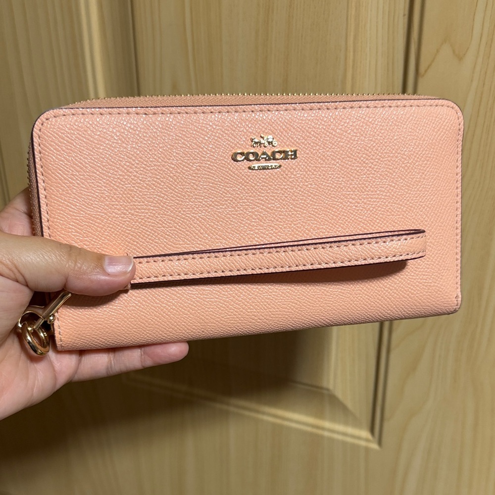 Coach Peach Leather Wristlet Wallet